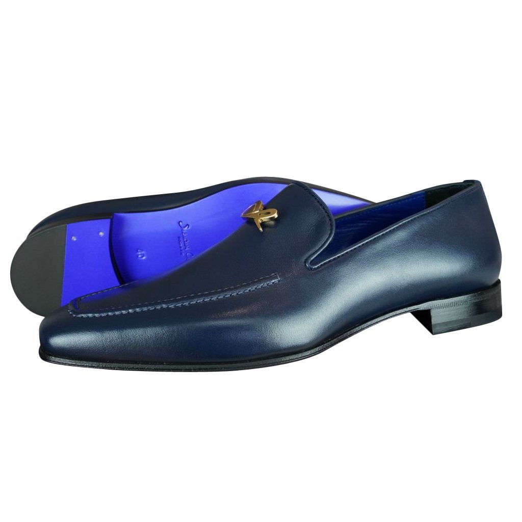 Classica Blu Mezzanotte With Yellow Gold Hardware Leather Loafer @ The Vault