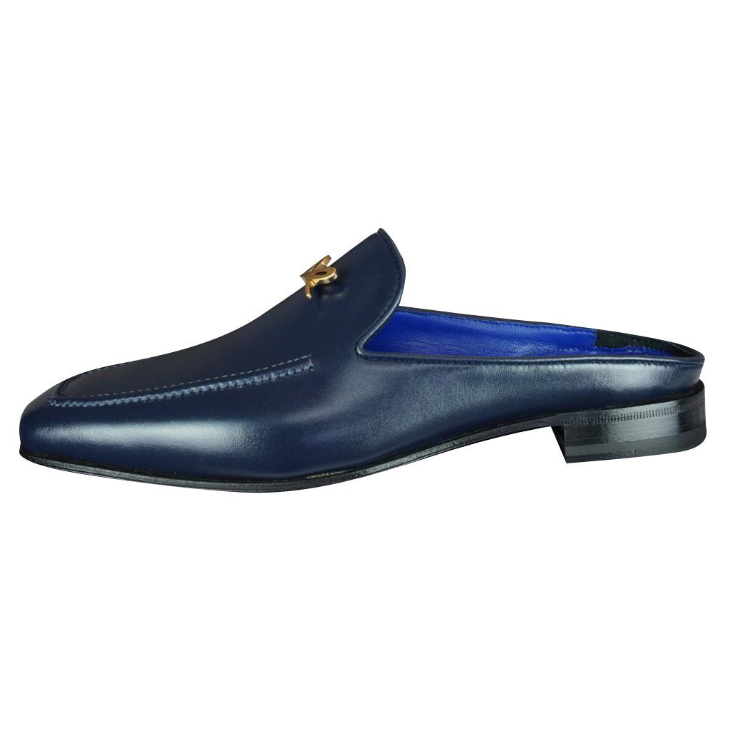 Classica Blu Mezzanotte With Yellow Gold Hardware Leather Slipper-7