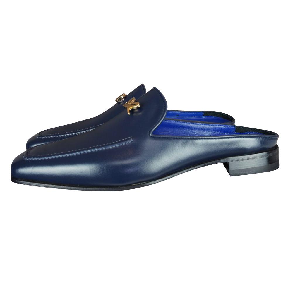 Classica Blu Mezzanotte With Yellow Gold Hardware Leather Slipper-3