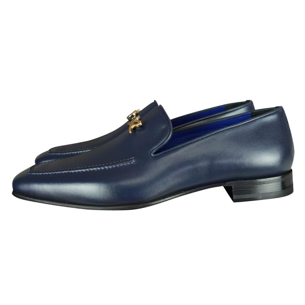 Classica Blu Mezzanotte With Yellow Gold Hardware Leather Loafer @ The Vault-3