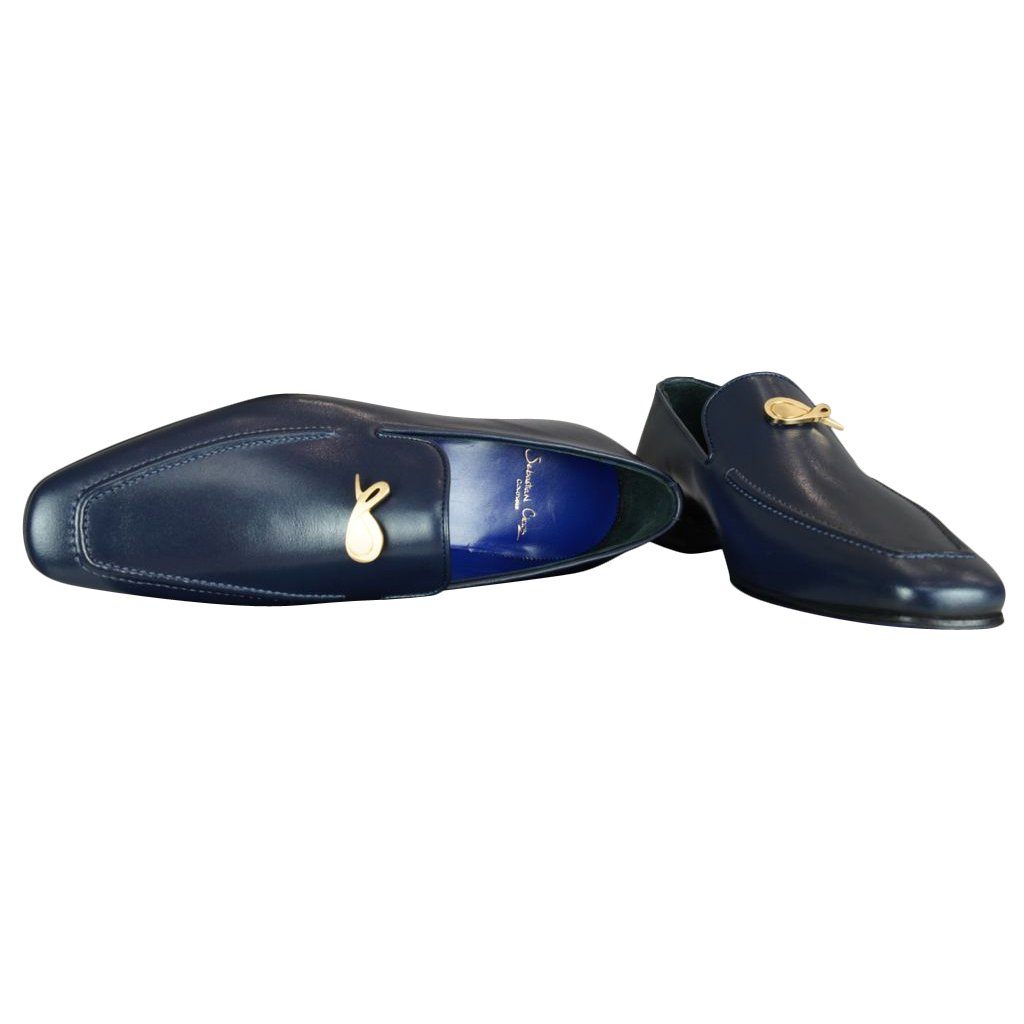 Classica Blu Mezzanotte With Yellow Gold Hardware Leather Loafer-8