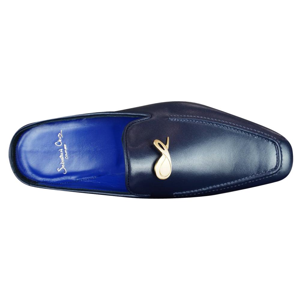 Classica Blu Mezzanotte With Yellow Gold Hardware Leather Slipper-6