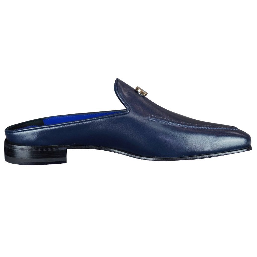 Classica Blu Mezzanotte With Yellow Gold Hardware Leather Slipper-5