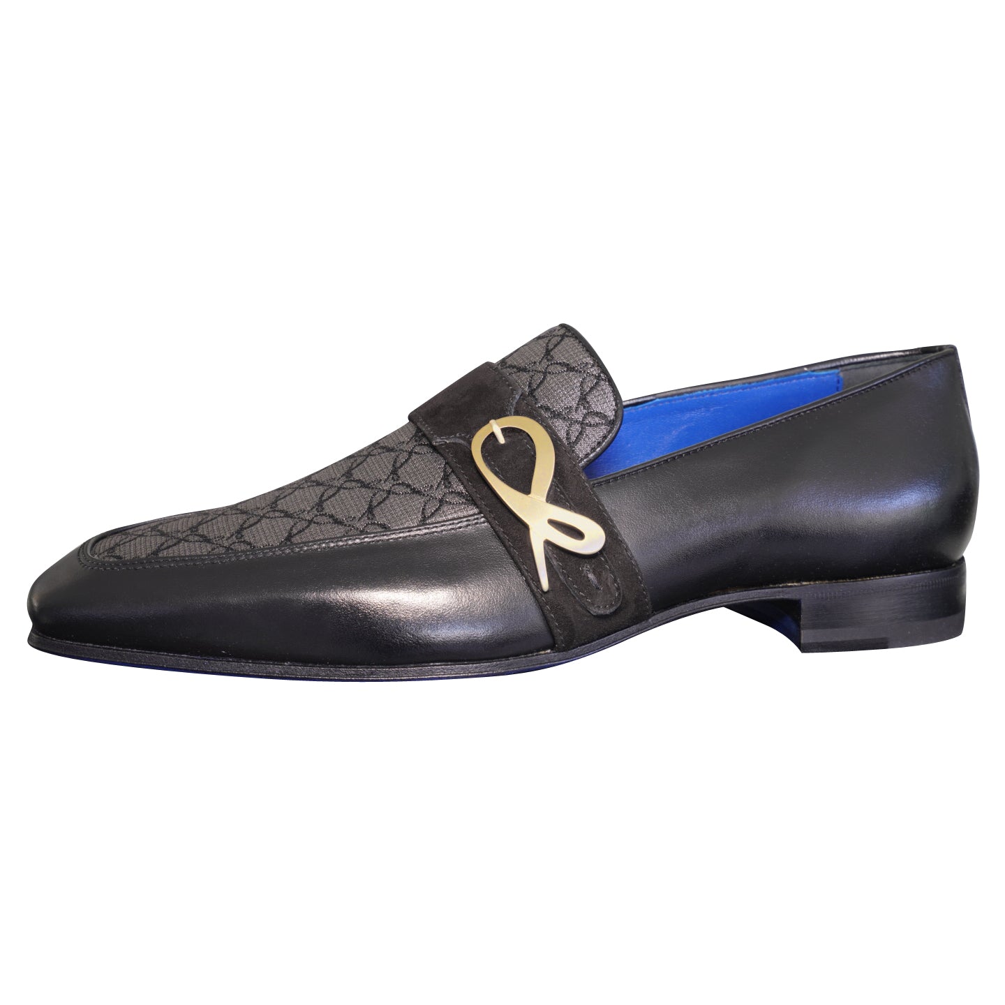 Charcoal Nero Logo Monk Loafers With Gold Buckle-7