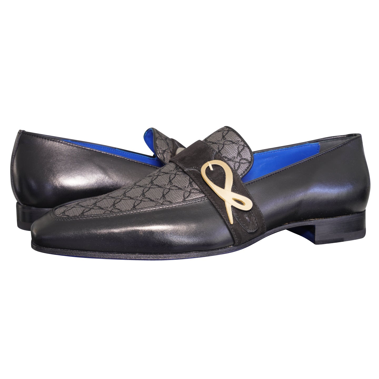 Charcoal Nero Logo Monk Loafers With Gold Buckle-4
