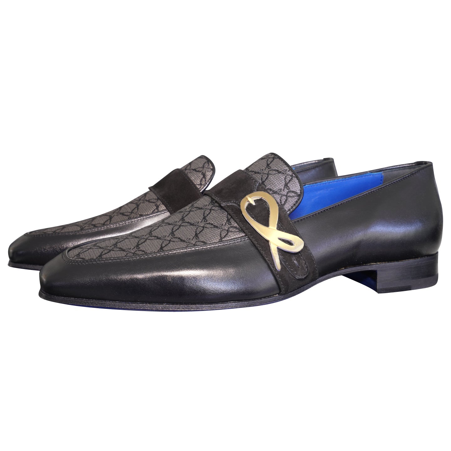 Charcoal Nero Logo Monk Loafers With Gold Buckle-3