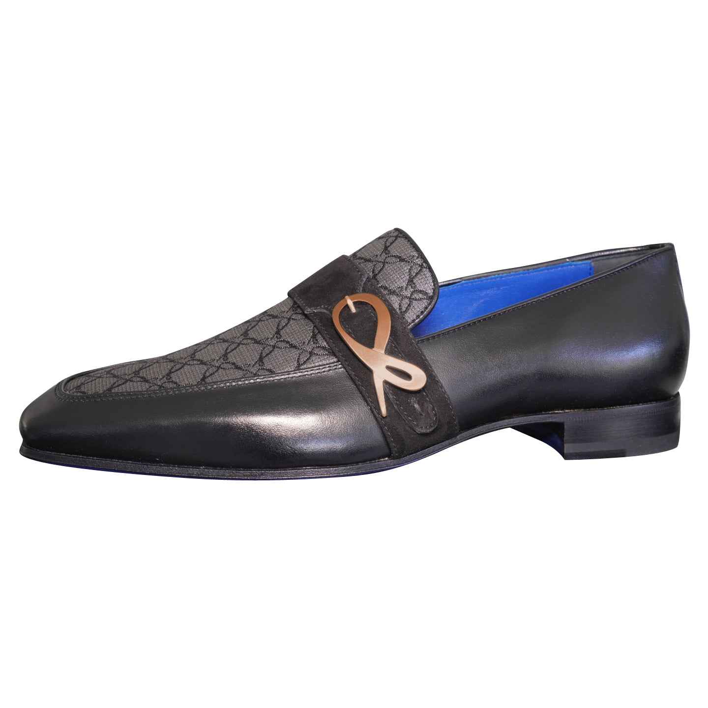 Charcoal Nero Logo Monk Loafers With Rose Gold Buckle-7