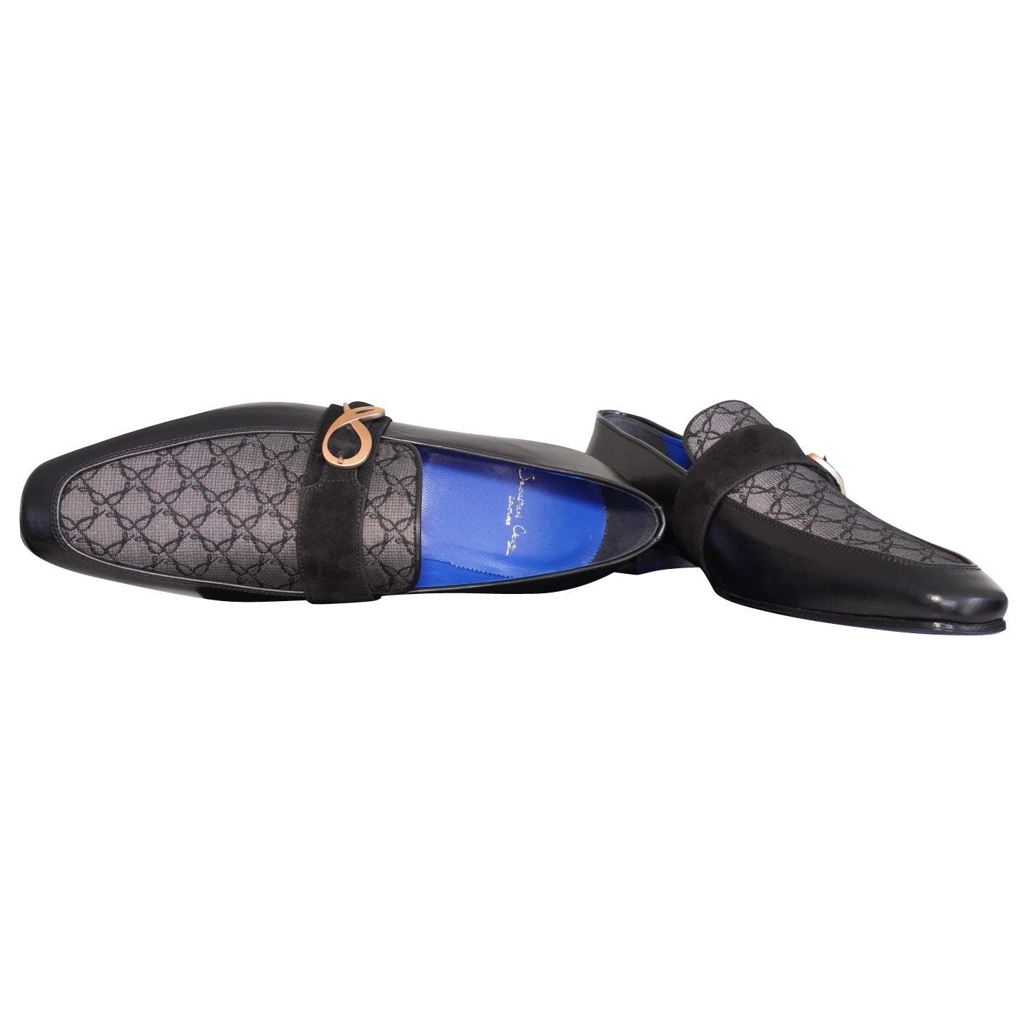 Charcoal Nero Logo Monk Loafers With Rose Gold Buckle-8