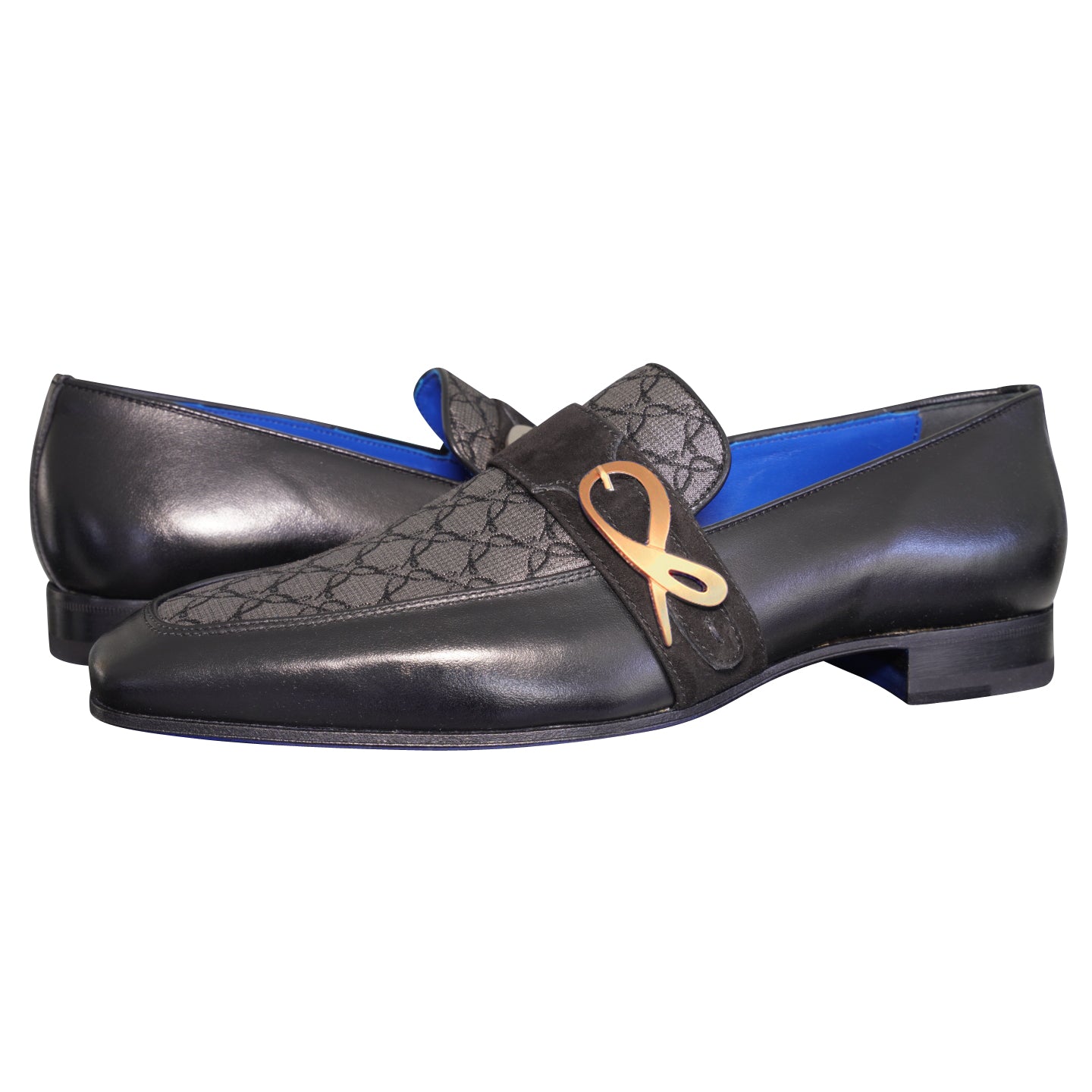 Charcoal Nero Logo Monk Loafers With Rose Gold Buckle-4