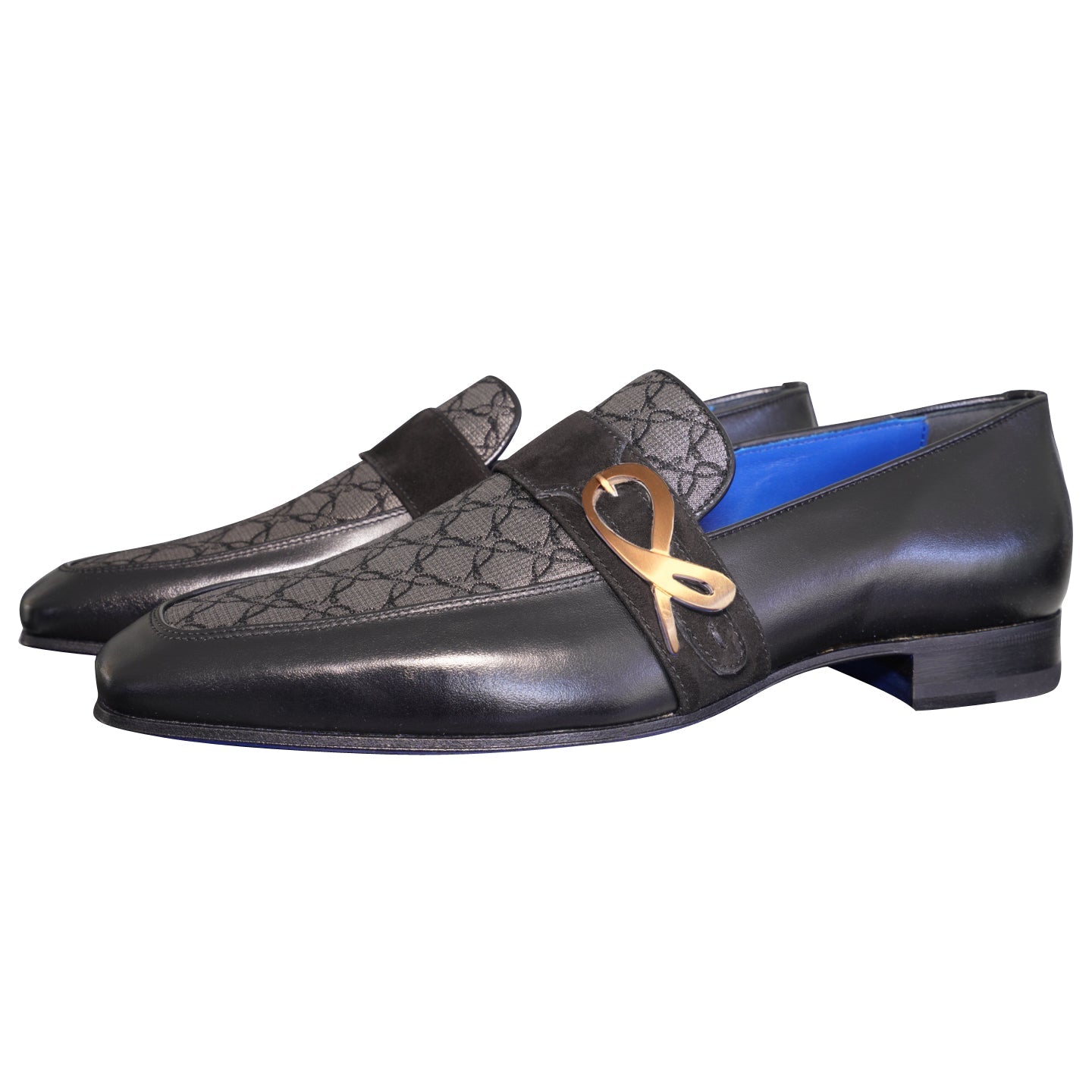 Charcoal Nero Logo Monk Loafers With Rose Gold Buckle-3