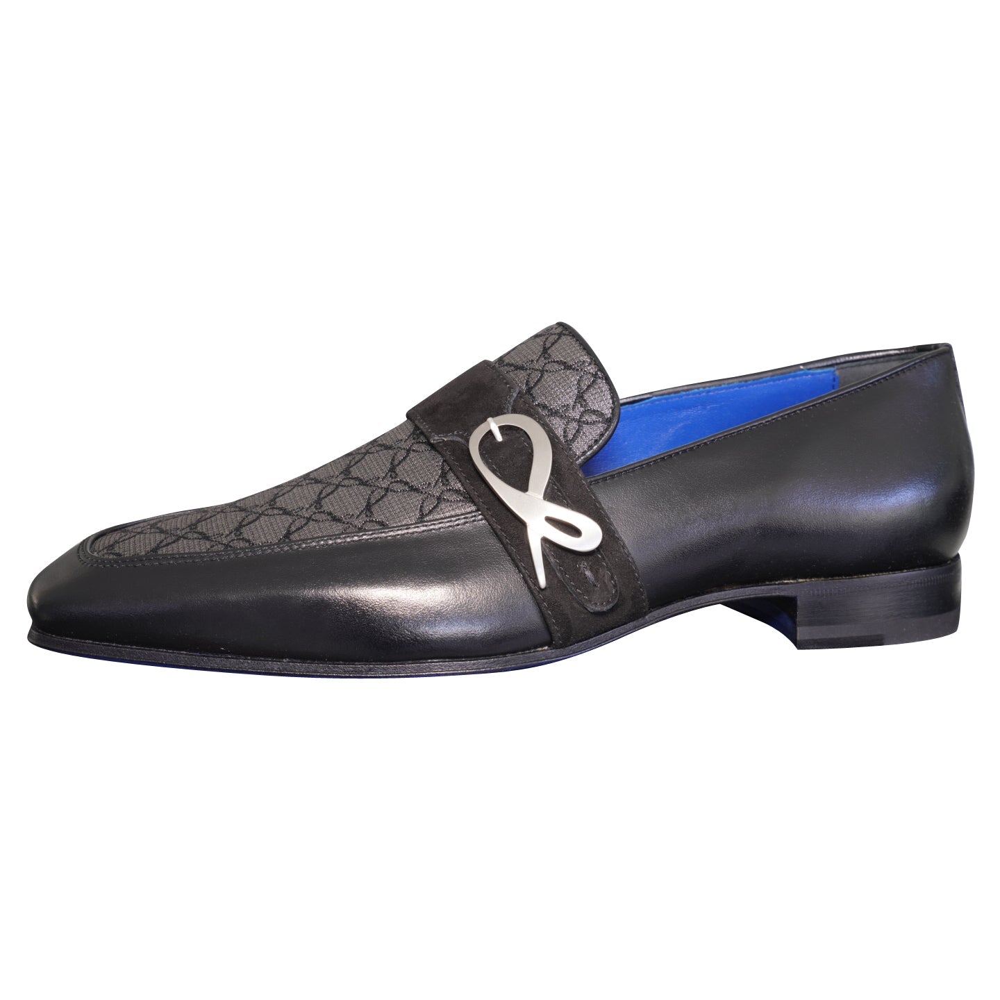 Charcoal Nero Logo Monk Loafers With Silver Buckle-7