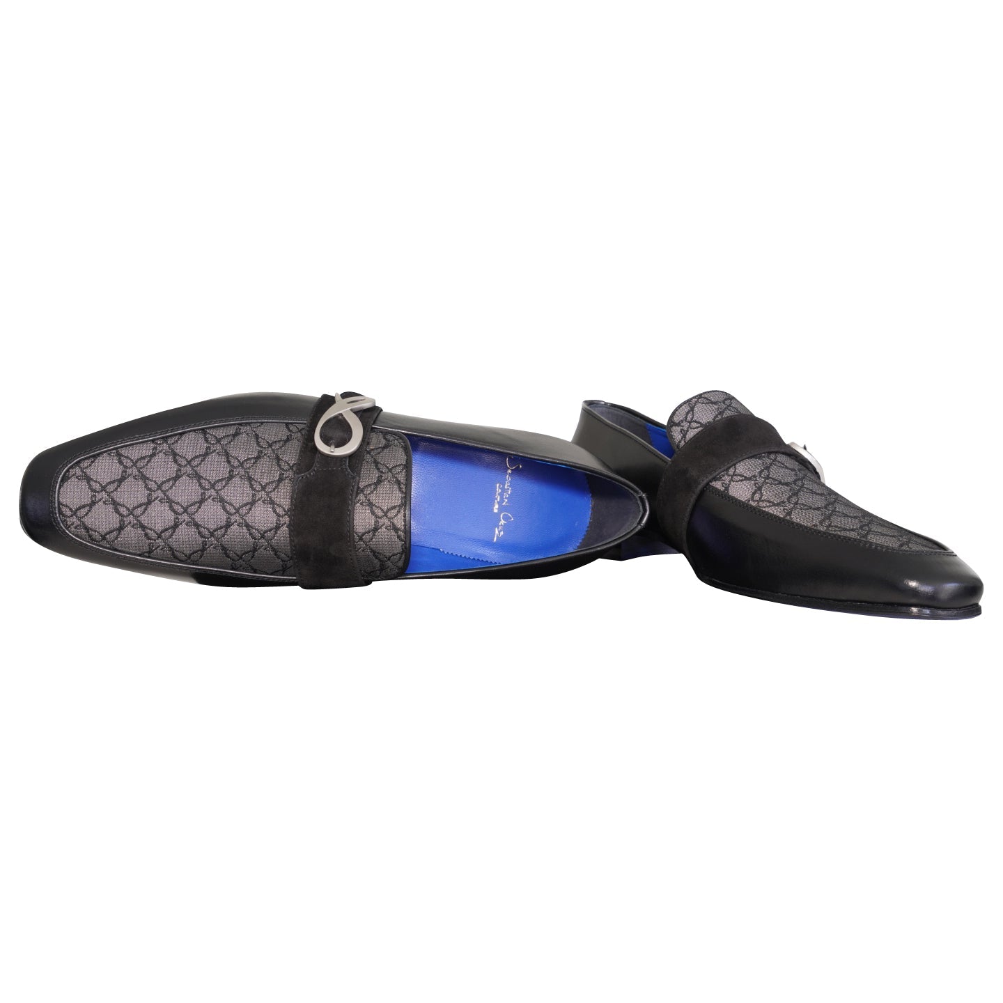 Charcoal Nero Logo Monk Loafers With Silver Buckle-8