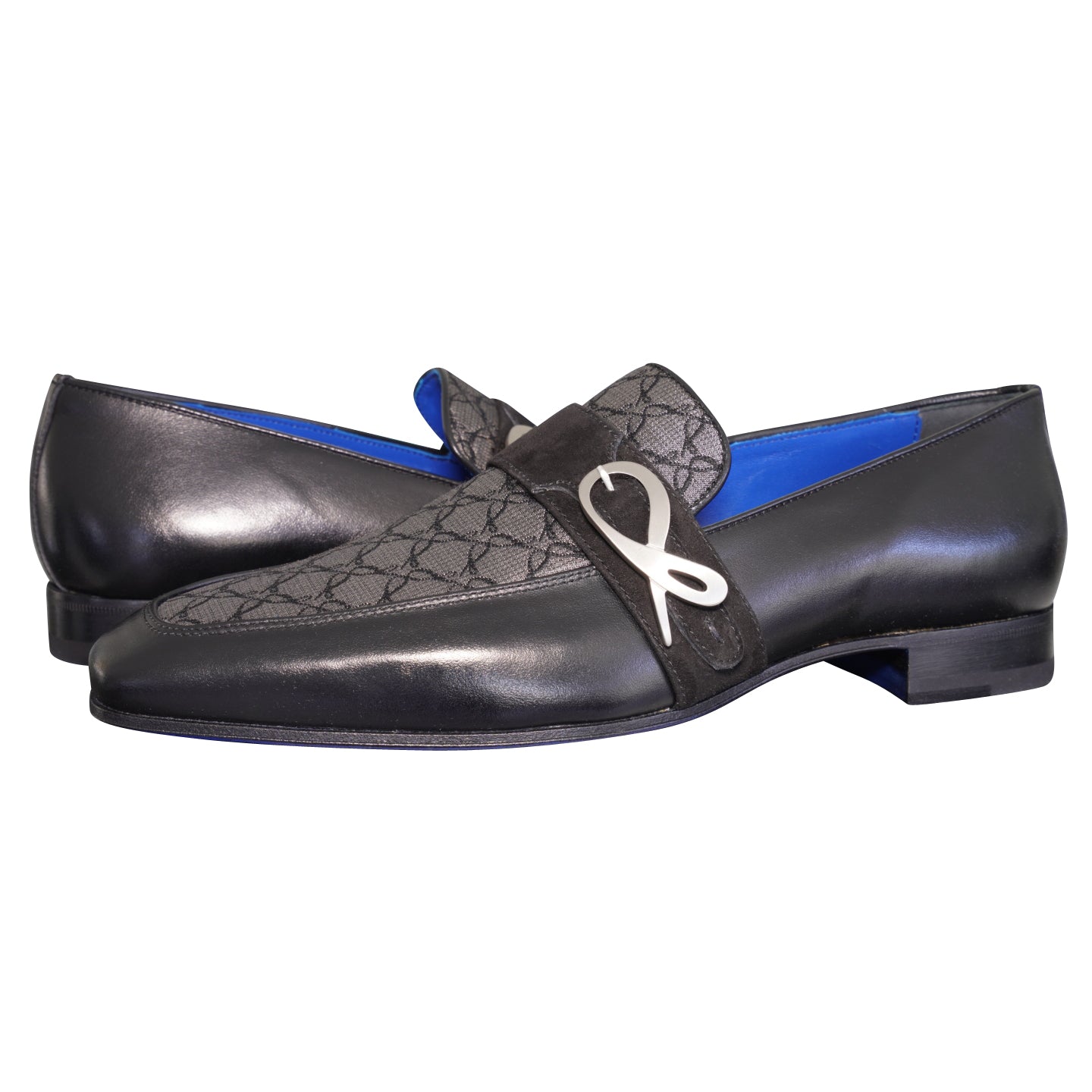 Charcoal Nero Logo Monk Loafers With Silver Buckle-4