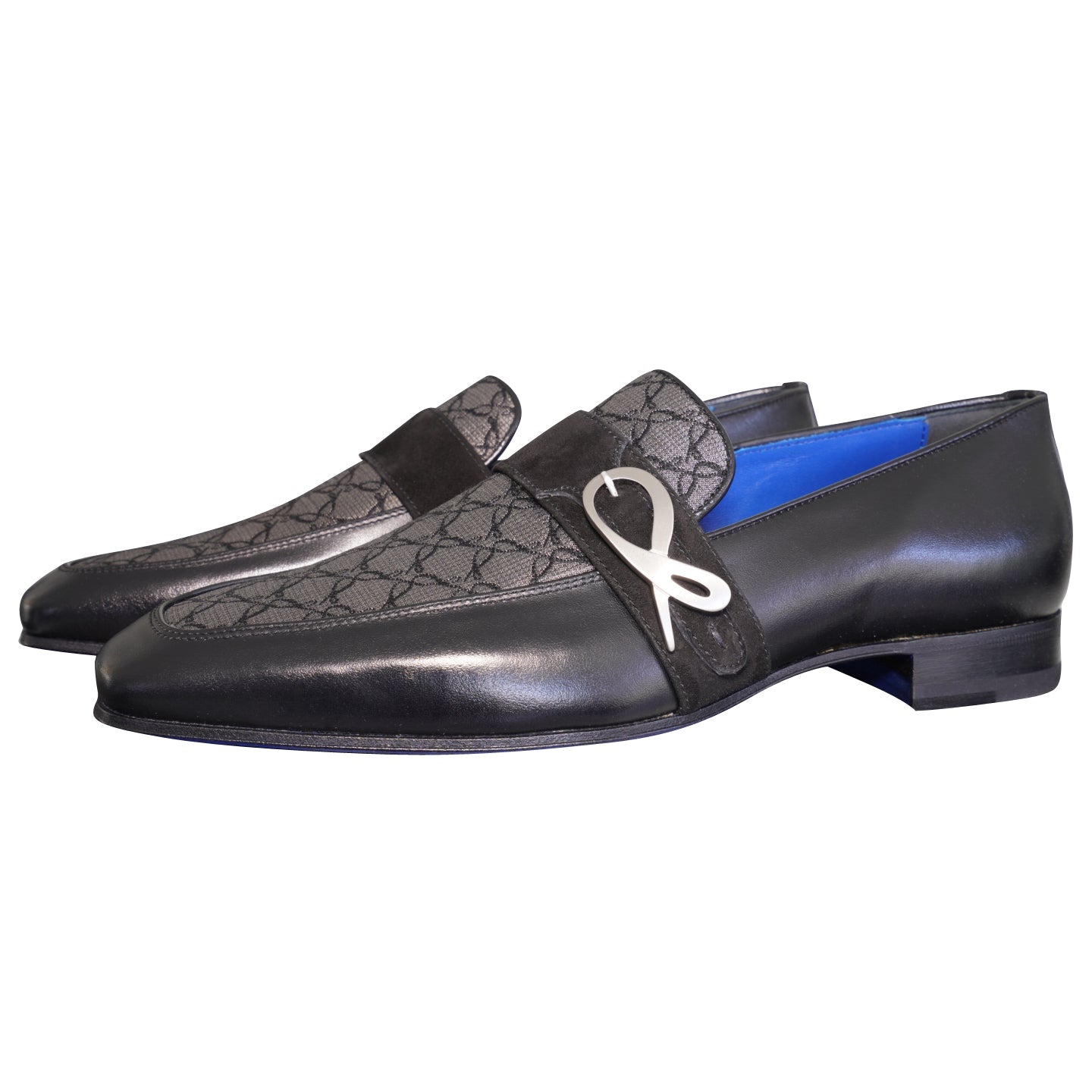 Charcoal Nero Logo Monk Loafers With Silver Buckle-3