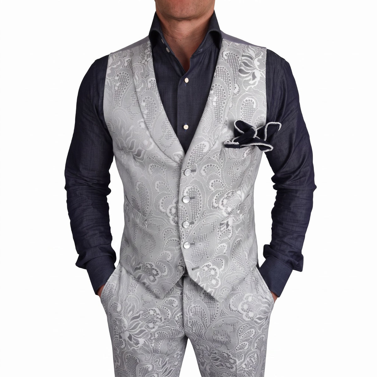 Grigio Damask Ciottoli Waistcoat