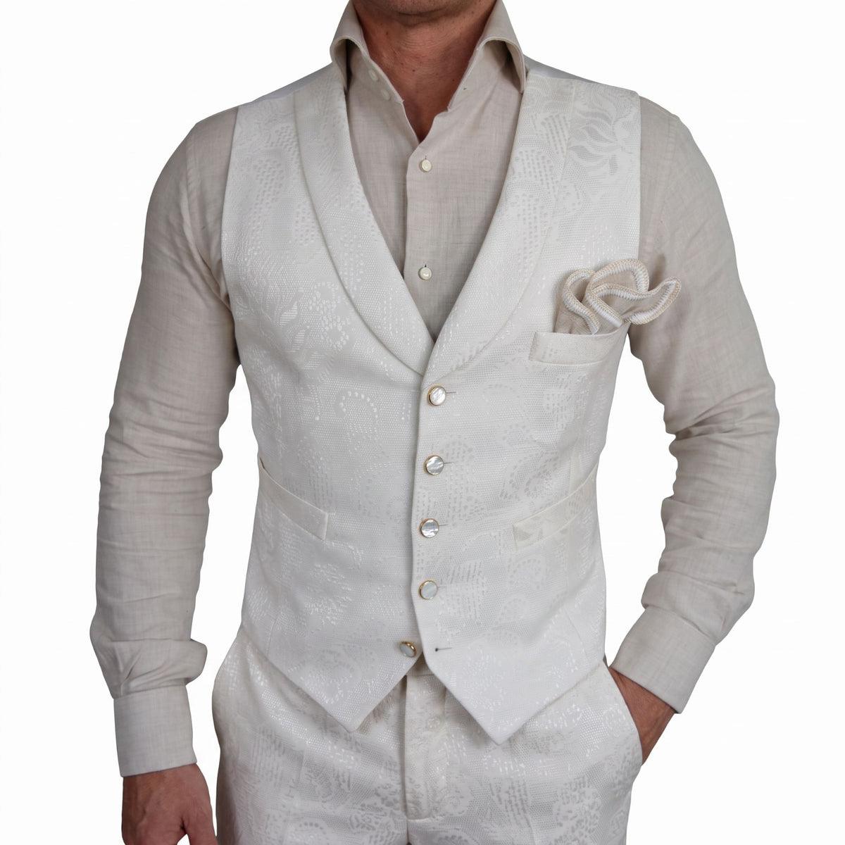 Latte Damask Ciottoli Waistcoat