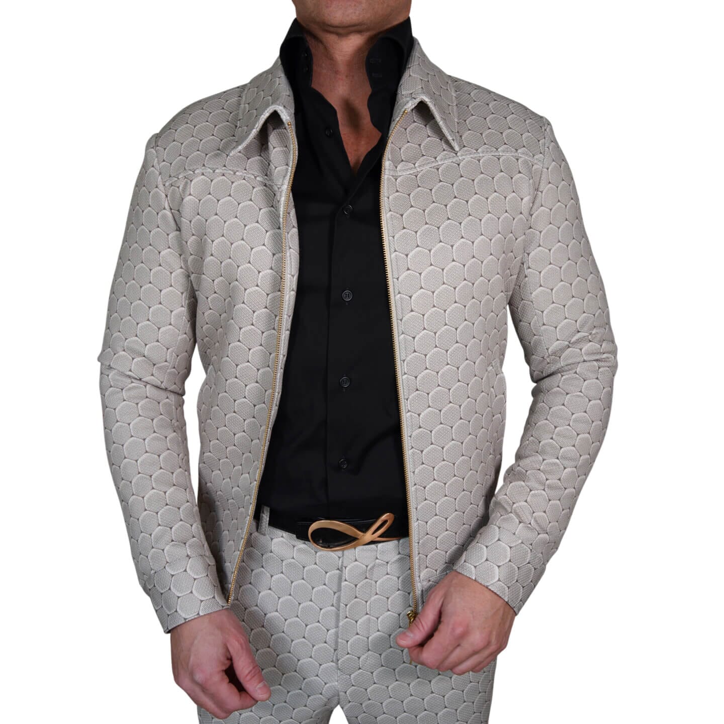 Taupe Honeycomb Luxury Two Way Performance Bomber Jacket-3