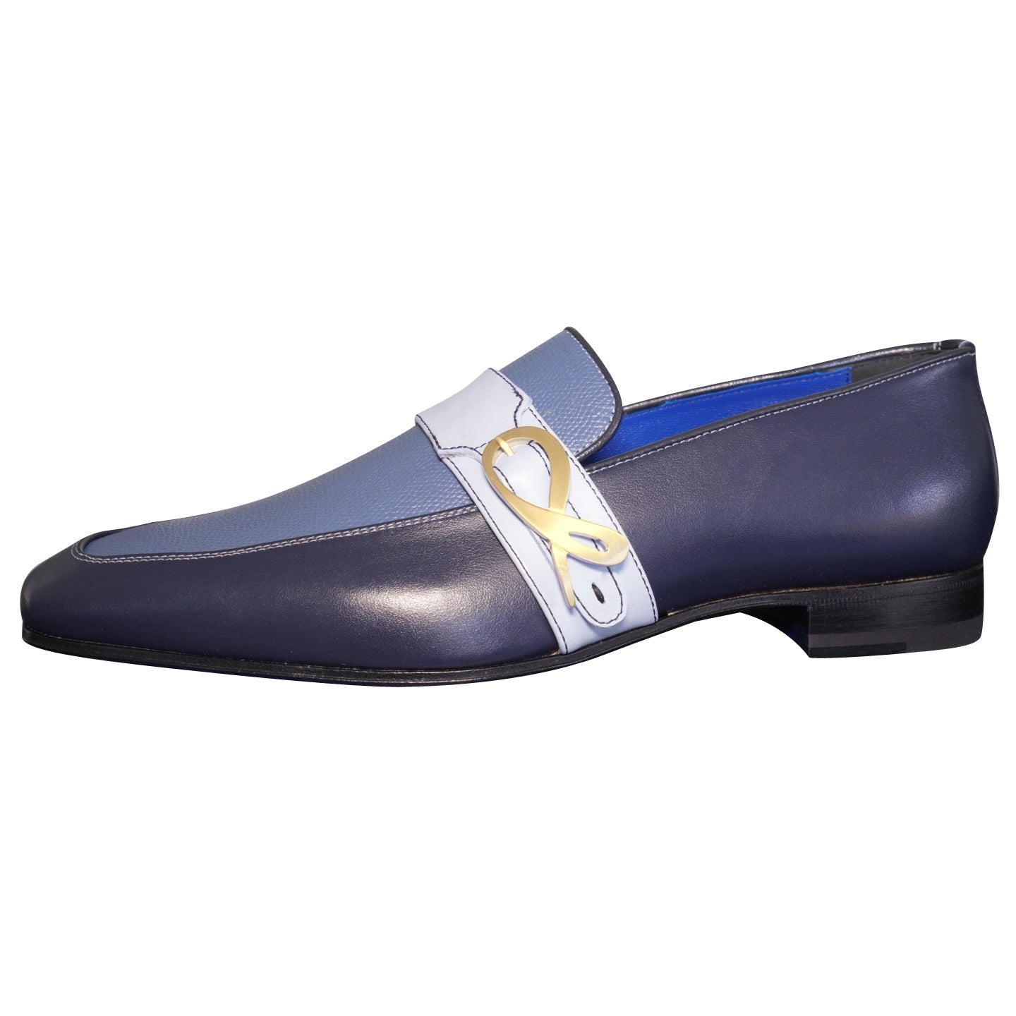 Blu Maya Leather Monk Strap loafer With Gold Buckle-7