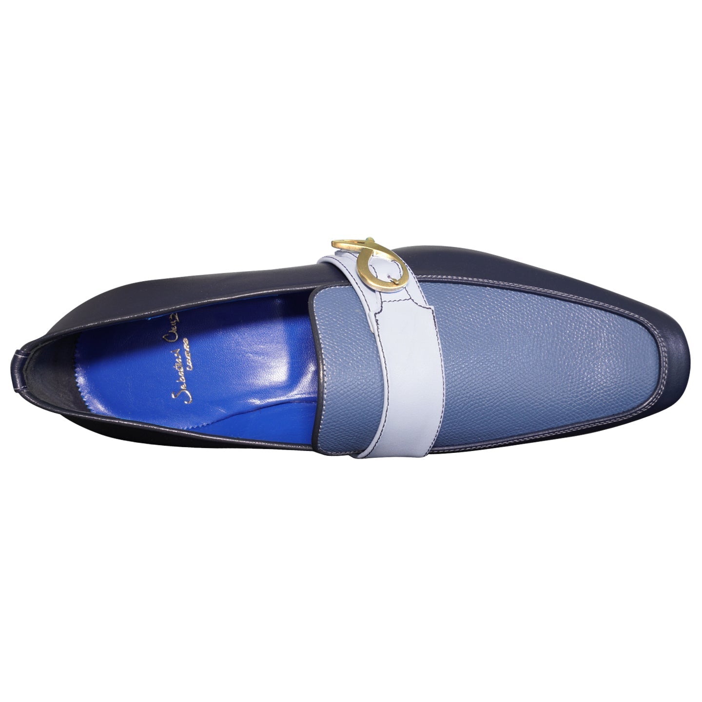 Blu Maya Leather Monk Strap loafer With Gold Buckle-6