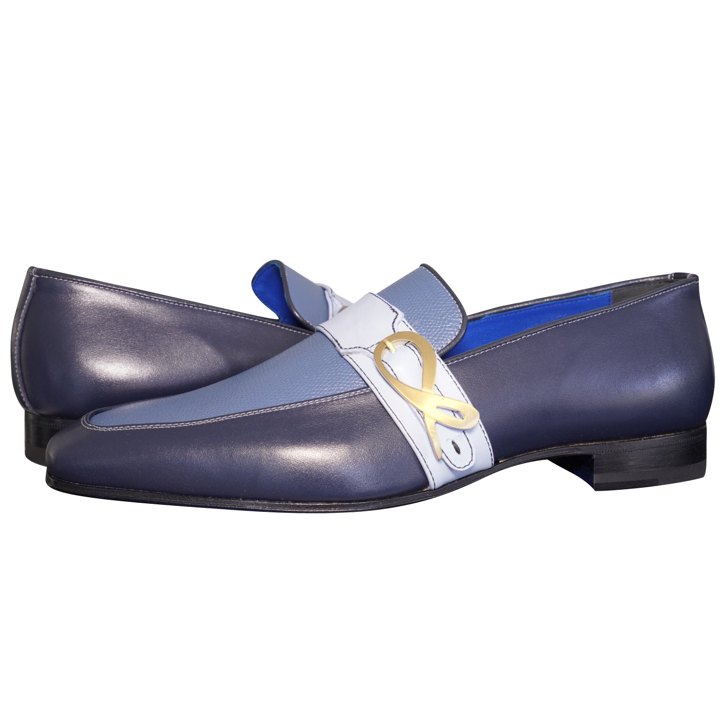 Blu Maya Leather Monk Strap loafer With Gold Buckle-4