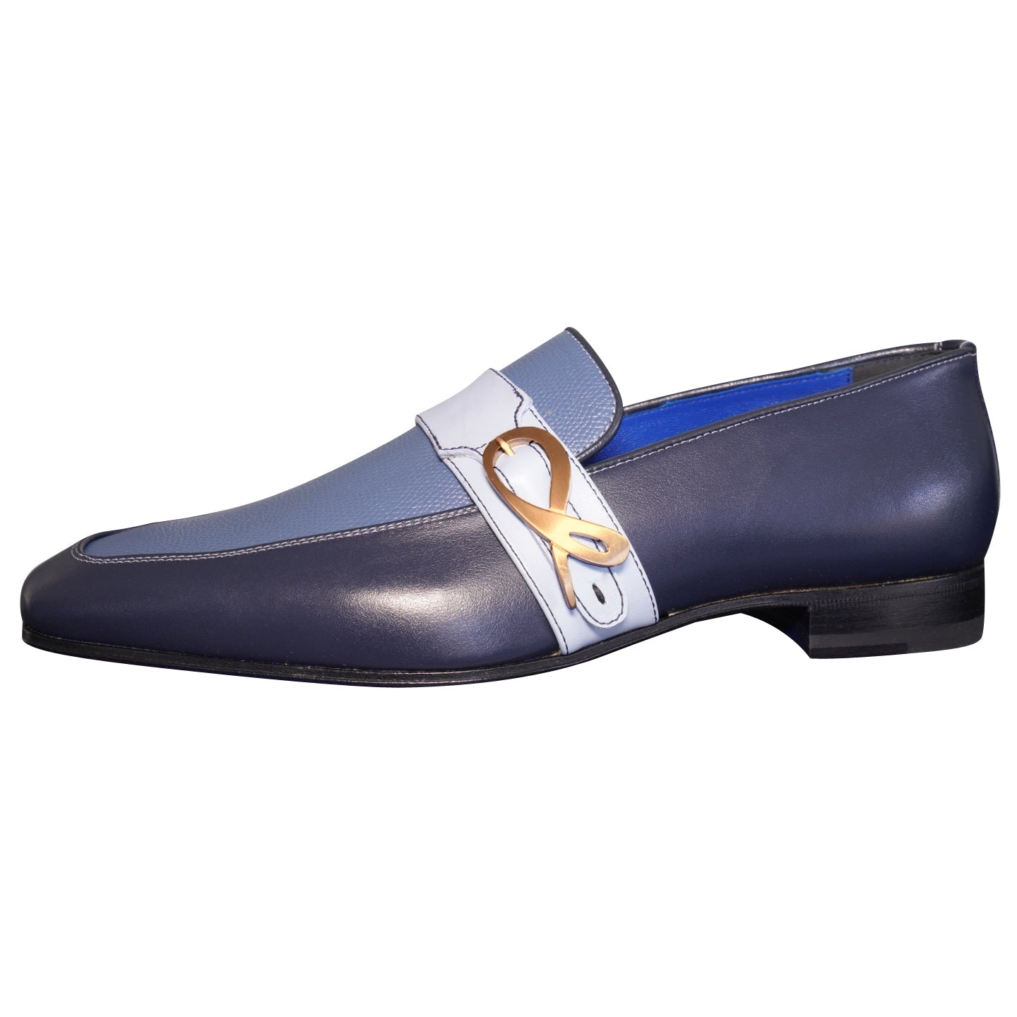 Blu Maya Leather Monk Strap loafer With Rose Gold Buckle-7