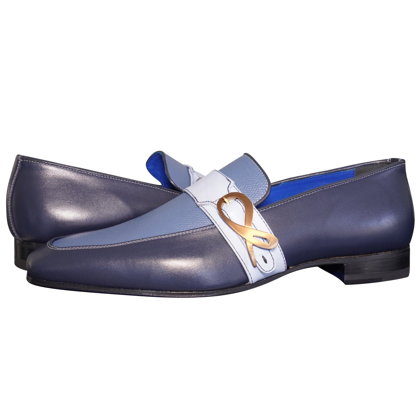 Blu Maya Leather Monk Strap loafer With Rose Gold Buckle-4