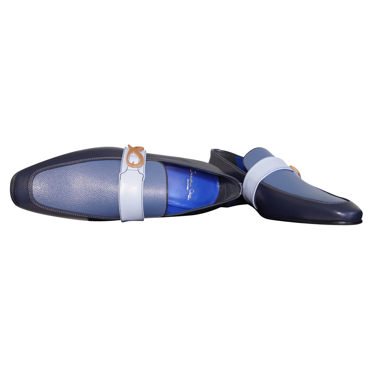 Blu Maya Leather Monk Strap loafer With Rose Gold Buckle-8