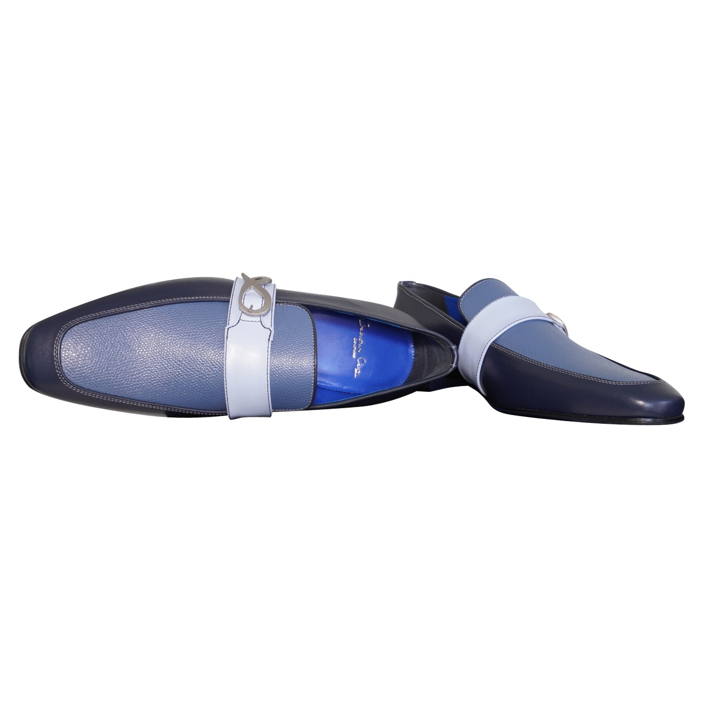 Blu Maya Leather Monk Strap loafer With Silver Buckle-8