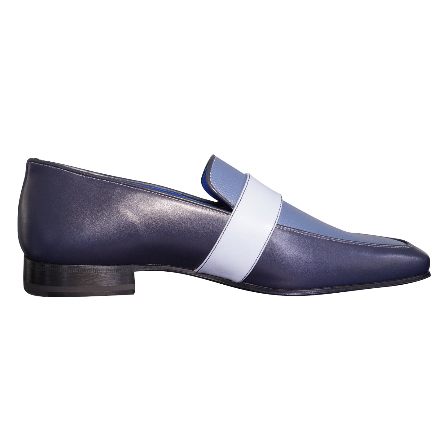 Blu Maya Leather Monk Strap loafer With Gold Buckle-5