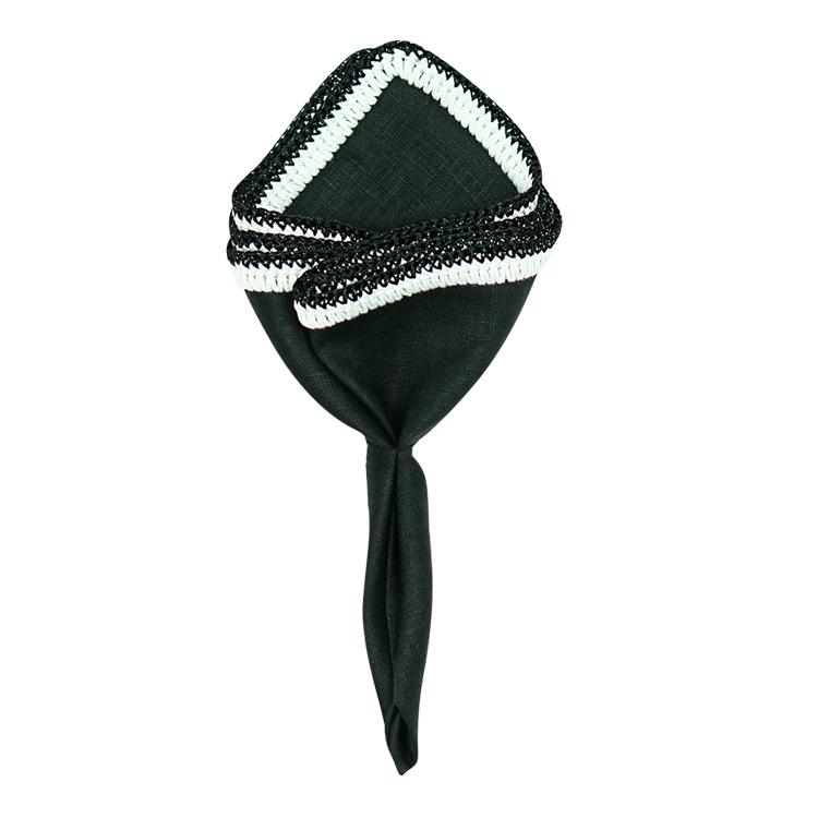 Black Raso With White And Black Diamond Flake Signature Border - Sebastian Cruz Couture