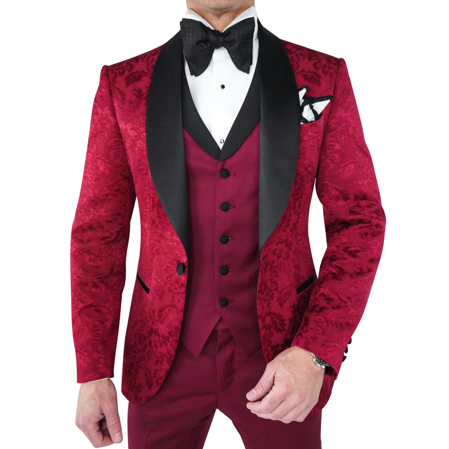Burgundy & Black Fiore Dinner Jacket @ The Vault
