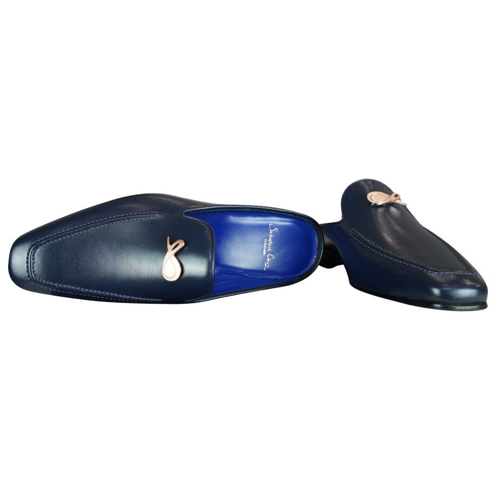 Classica Blu Mezzanotte With Rose Gold Hardware Leather Slipper-8