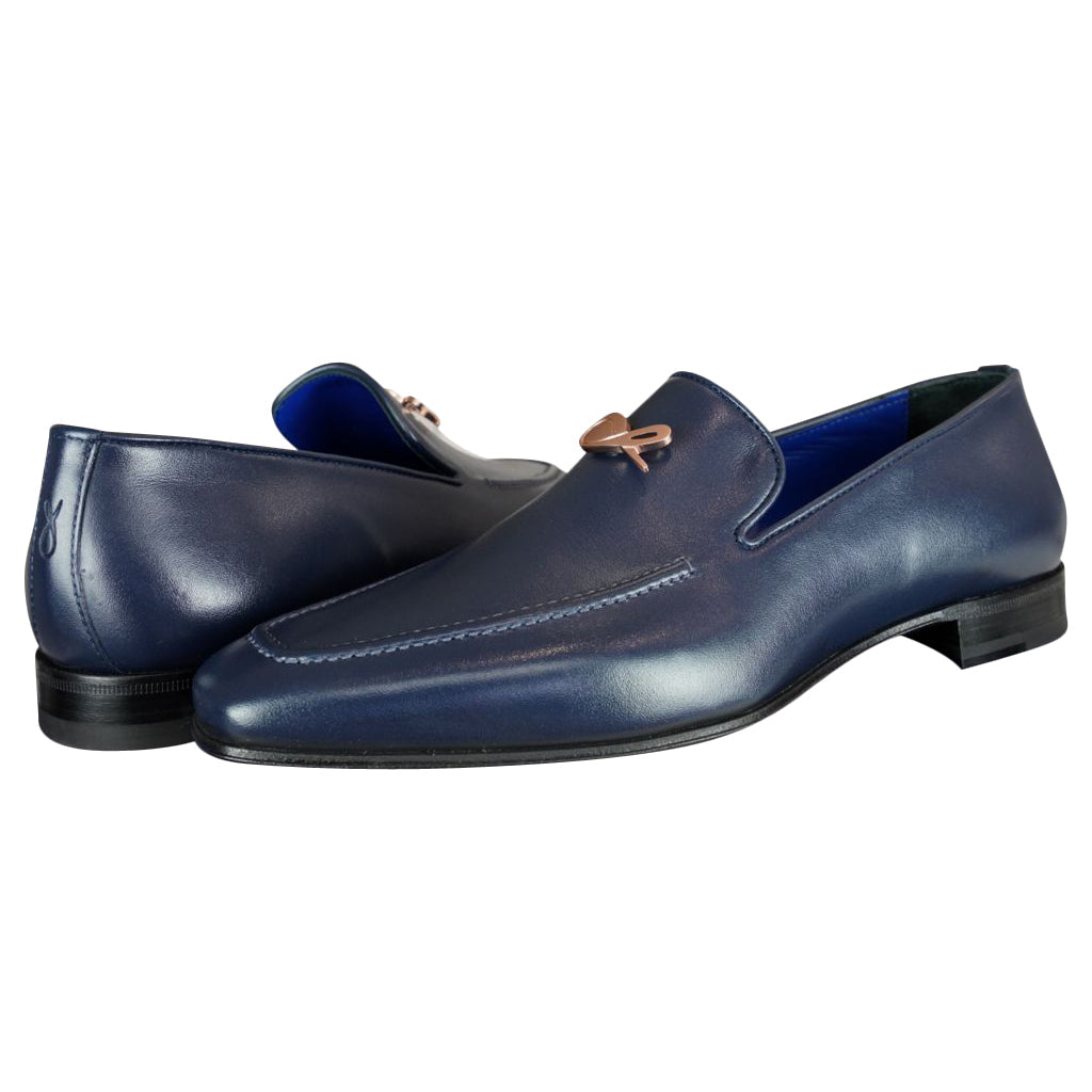 Classica Blu Mezzanotte With Rose Gold Hardware Leather Loafer-4