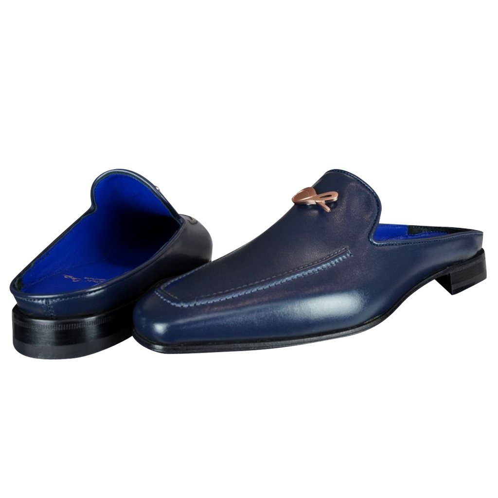 Classica Blu Mezzanotte With Rose Gold Hardware Leather Slipper-4