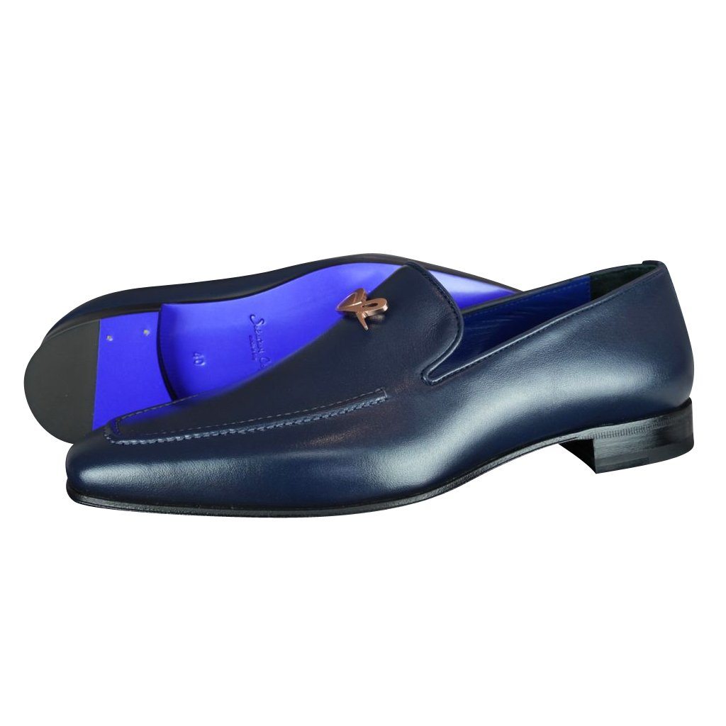 Classica Blu Mezzanotte With Rose Gold Hardware Leather Loafer @ The Vault