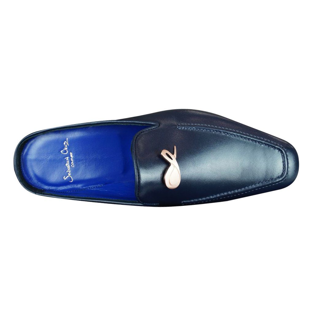Classica Blu Mezzanotte With Rose Gold Hardware Leather Slipper-6