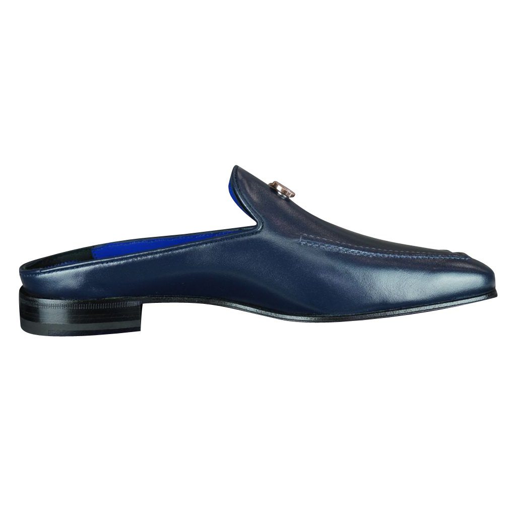 Classica Blu Mezzanotte With Rose Gold Hardware Leather Slipper-7