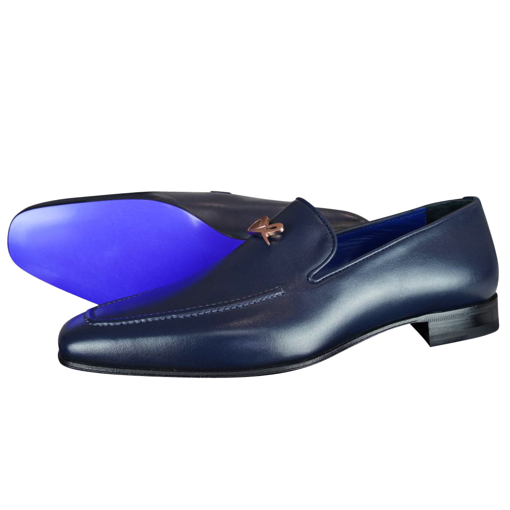 Classica Blu Mezzanotte With Rose Gold Hardware Leather Loafer @ The Vault