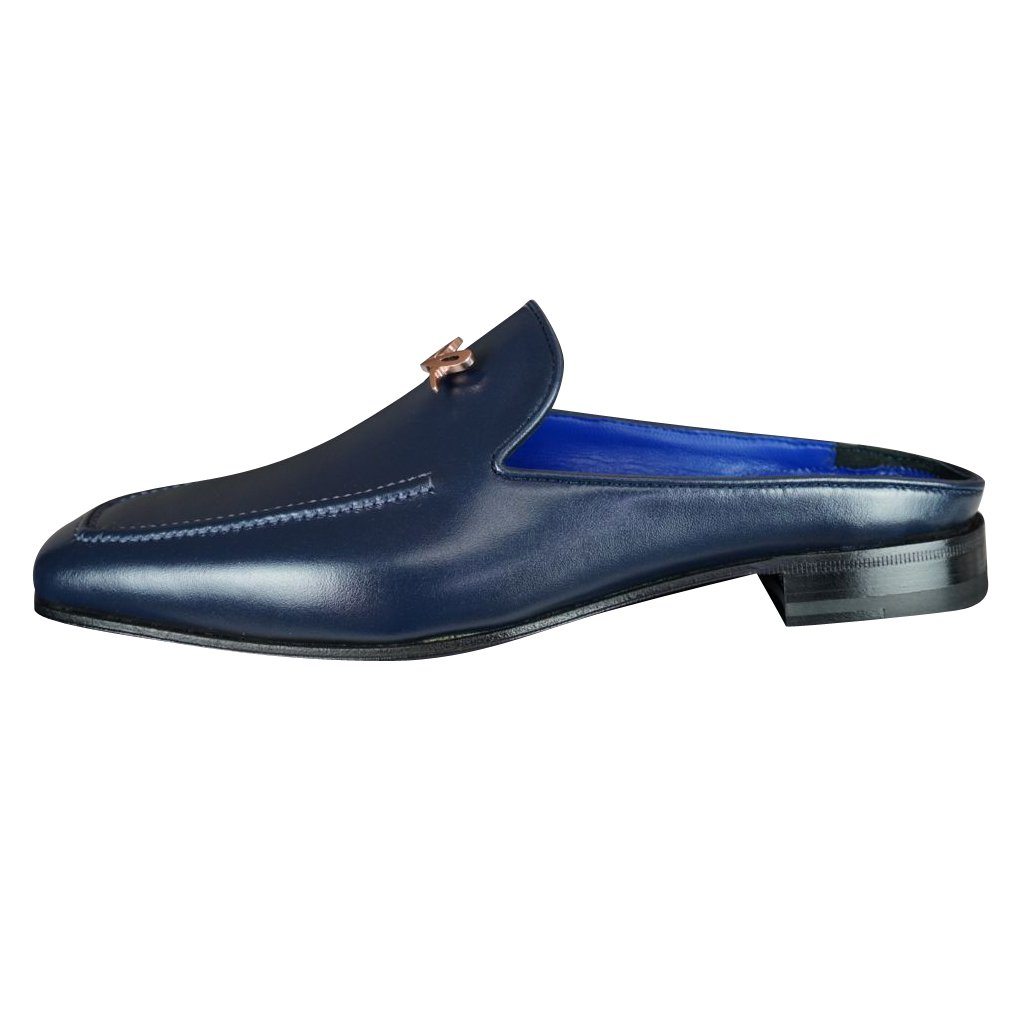 Classica Blu Mezzanotte With Rose Gold Hardware Leather Slipper-5