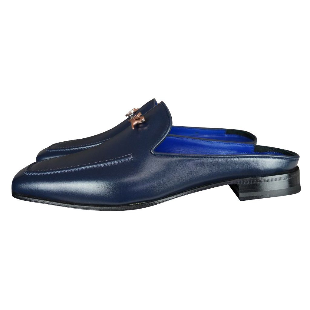 Classica Blu Mezzanotte With Rose Gold Hardware Leather Slipper-3