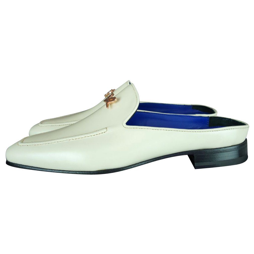 Classica Mascarpone With Rose Gold Hardware Leather Slippers-3