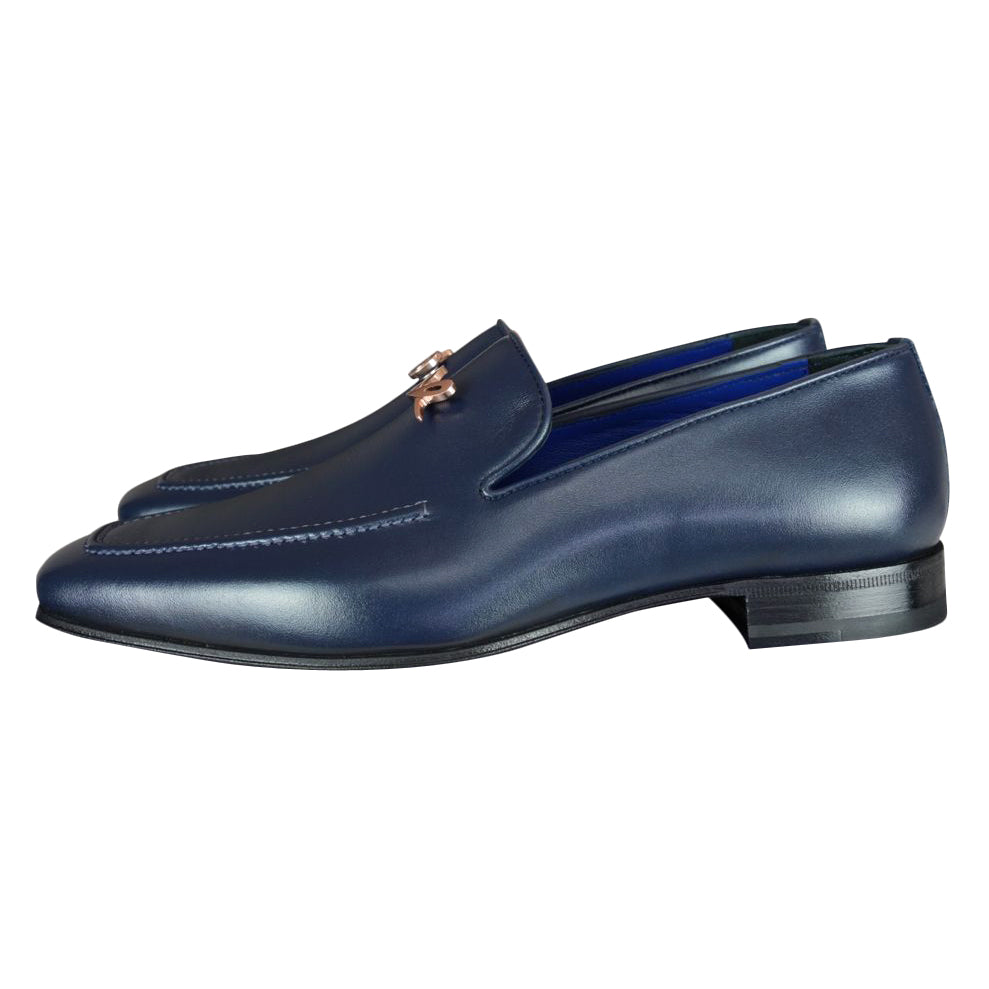Classica Blu Mezzanotte With Rose Gold Hardware Leather Loafer-3