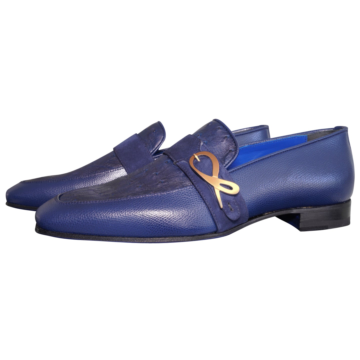 Indigo Ostrich Monk Rose Gold Loafer-3