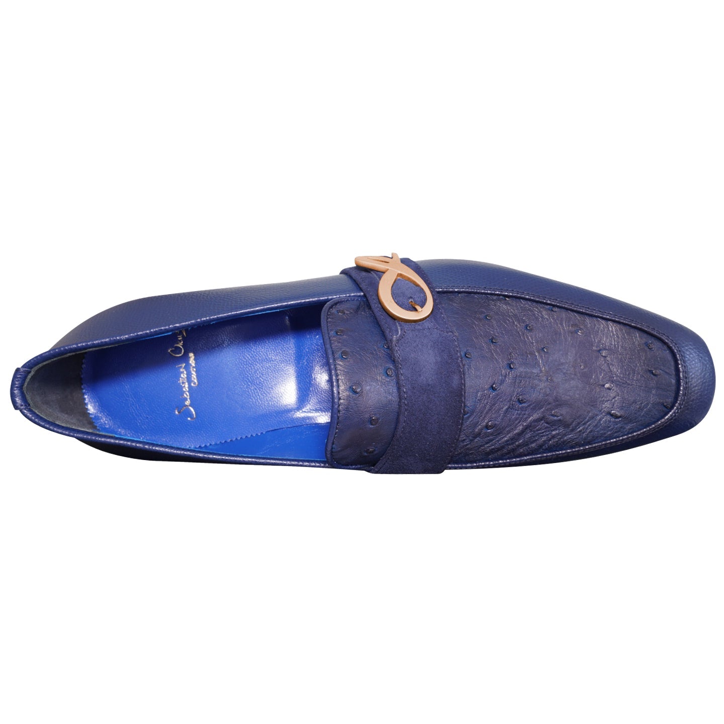 Indigo Ostrich Monk Rose Gold Loafer-4