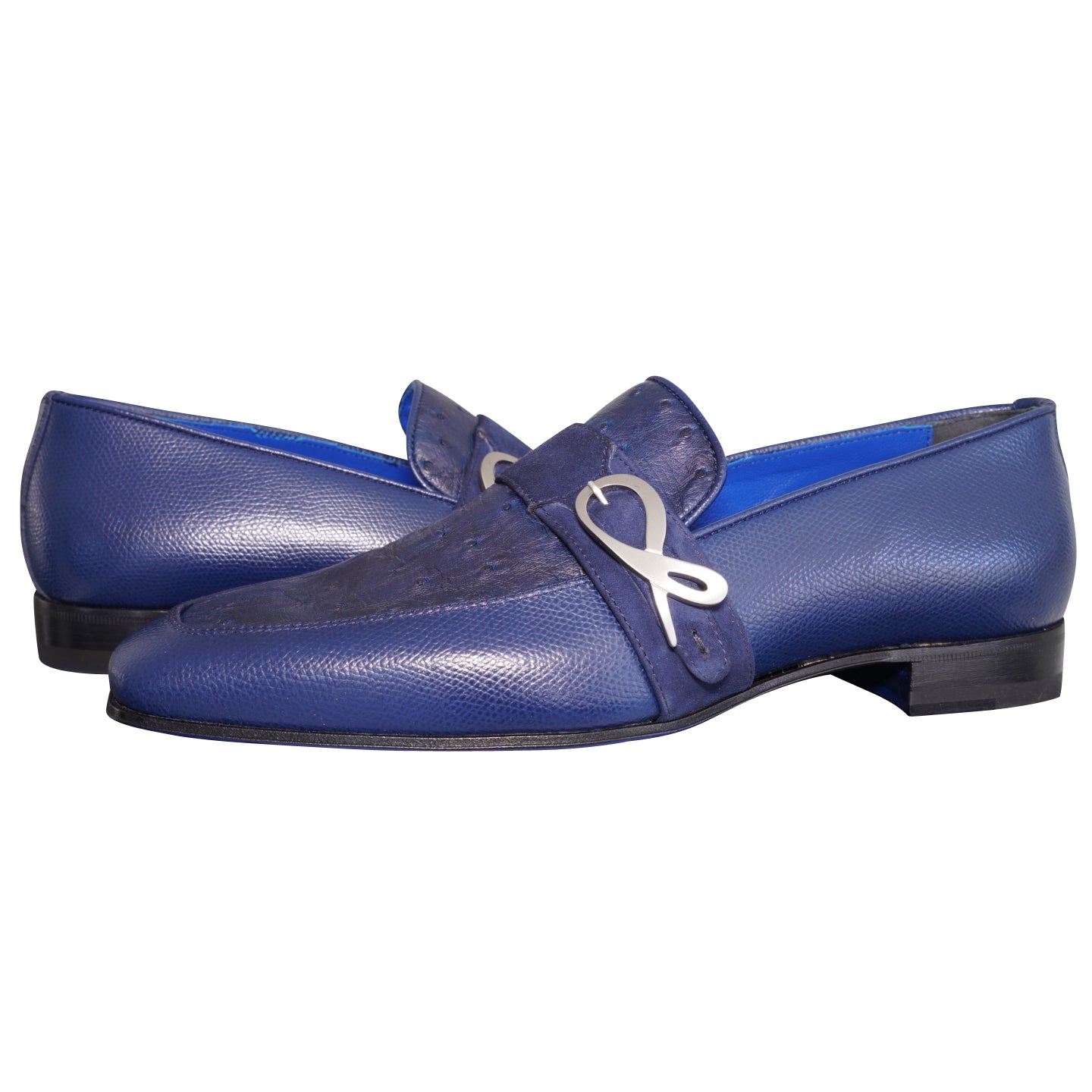 Indigo Ostrich Monk Silver Loafer-3