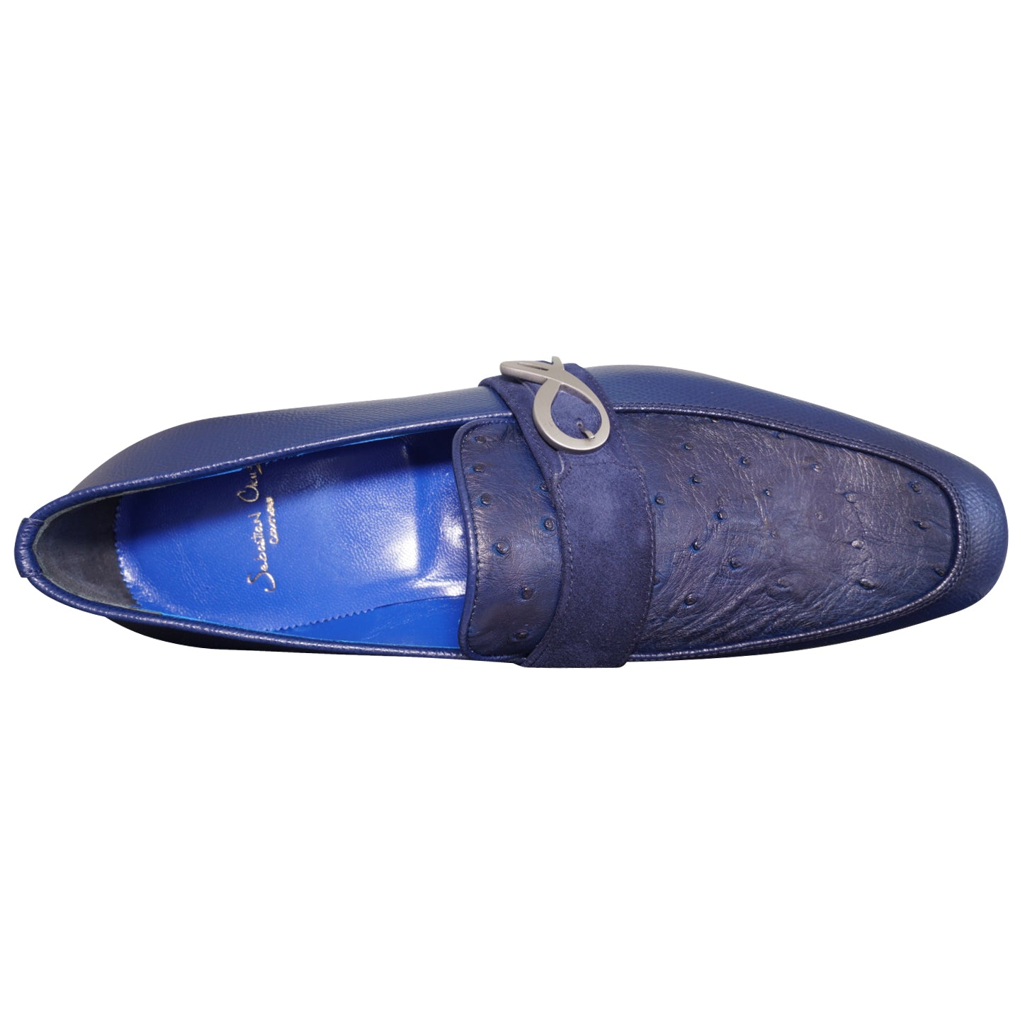 Indigo Ostrich Monk Silver Loafer-5