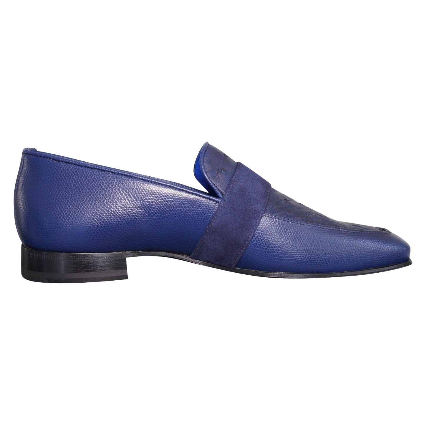 Indigo Ostrich Monk Silver Loafer-4