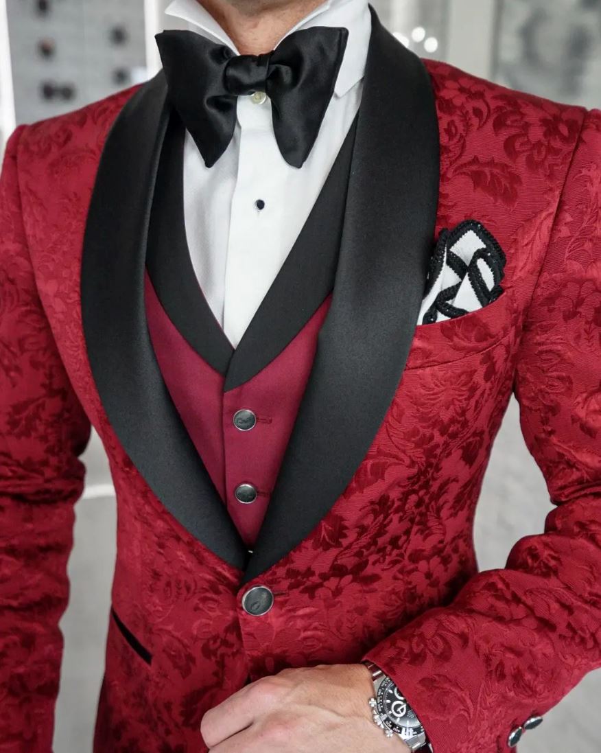 Burgundy & Black Fiore Dinner Jacket @ The Vault