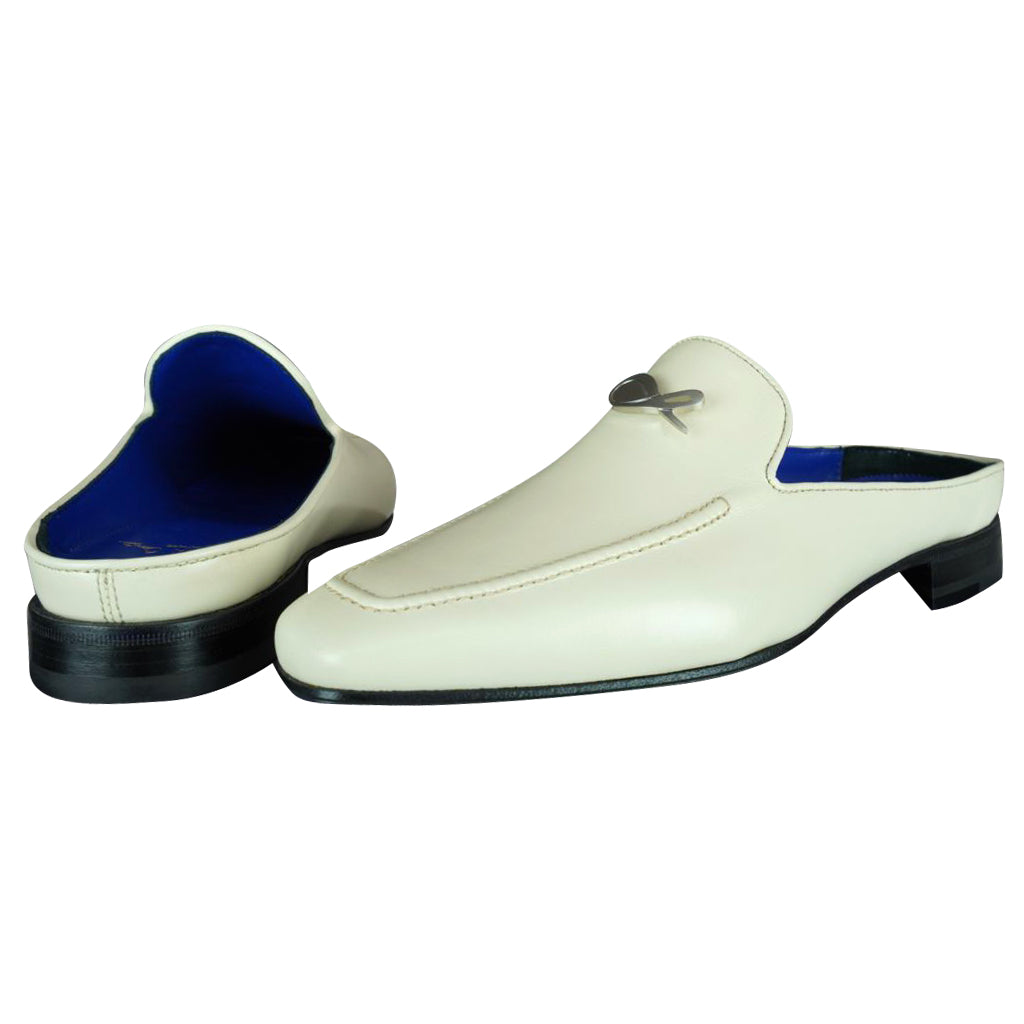 Classica Mascarpone With Silver Hardware Leather Slippers-4