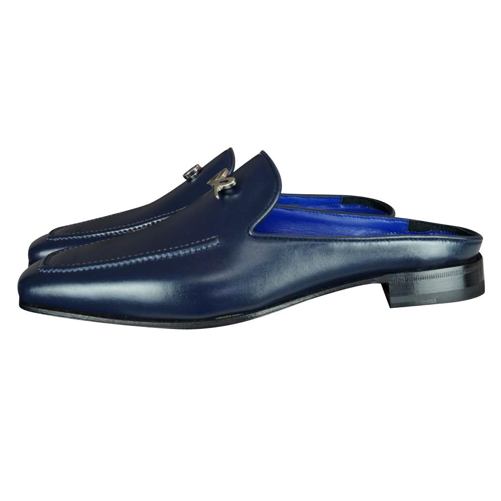 Classica Blu Mezzanotte With Silver Hardware Leather Slipper-3